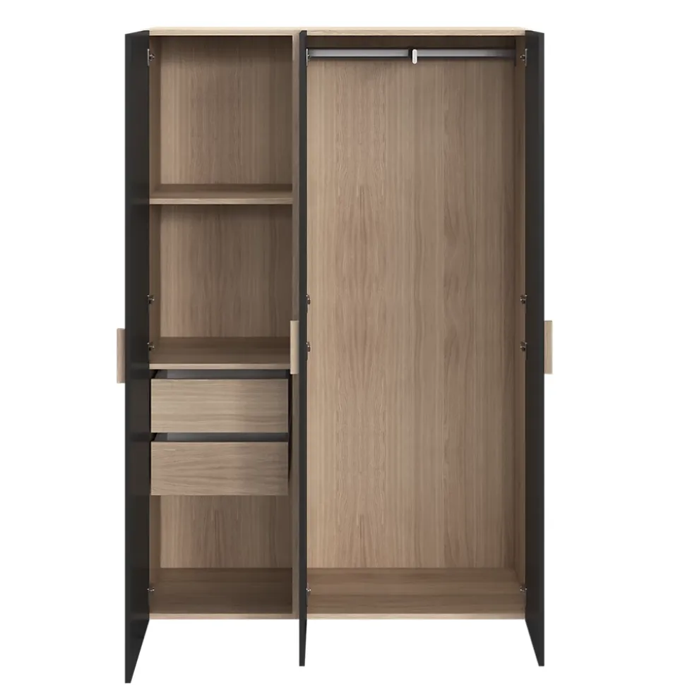 Armoire penderie 2 portes battantes noir et effet chêne GoodHome Atomia H. 187 x L. 125 x P. 45 cm