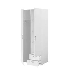 Armoire penderie 2 portes 2 tiroirs blanc l. 80,7 x H. 185 x P. 51,3 cm Daily