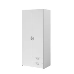 Armoire penderie 2 portes 2 tiroirs blanc l. 80,7 x H. 185 x P. 51,3 cm Daily