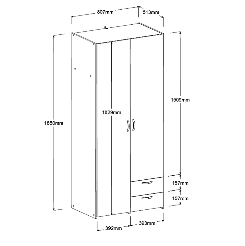 Armoire penderie 2 portes 2 tiroirs blanc l. 80,7 x H. 185 x P. 51,3 cm Daily
