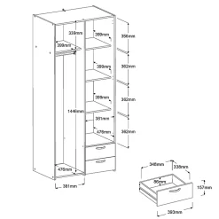 Armoire penderie 2 portes 2 tiroirs blanc l. 80,7 x H. 185 x P. 51,3 cm Daily
