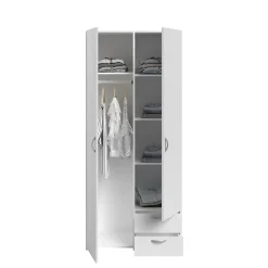 Armoire penderie 2 portes 2 tiroirs blanc l. 80,7 x H. 185 x P. 51,3 cm Daily