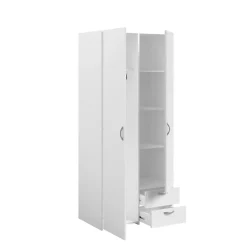 Armoire penderie 2 portes 2 tiroirs blanc l. 80,7 x H. 185 x P. 51,3 cm Daily