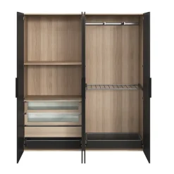 Armoire penderie 4 portes battantes noir et effet chêne GoodHome Atomia H. 225 x L. 200 x P. 45 cm