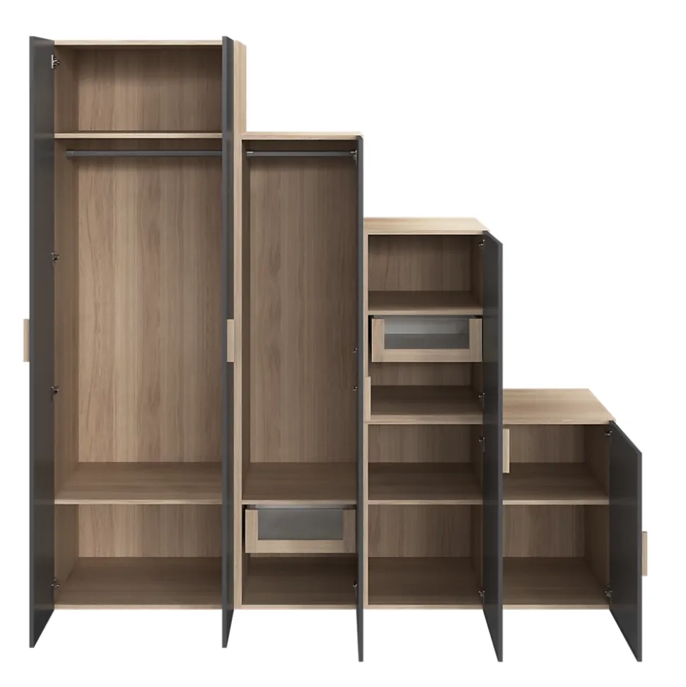 Armoire penderie 5 portes battantes anthracite et effet chêne GoodHome Atomia H. 225 x L. 225 x P. 58 cm