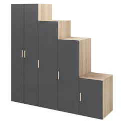 Armoire penderie 5 portes battantes anthracite et effet chêne GoodHome Atomia H. 225 x L. 225 x P. 58 cm