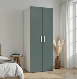 Armoire penderie 2 portes battantes vert forêt et blanc GoodHome Atomia H. 187 x L. 100 x P. 45 cm