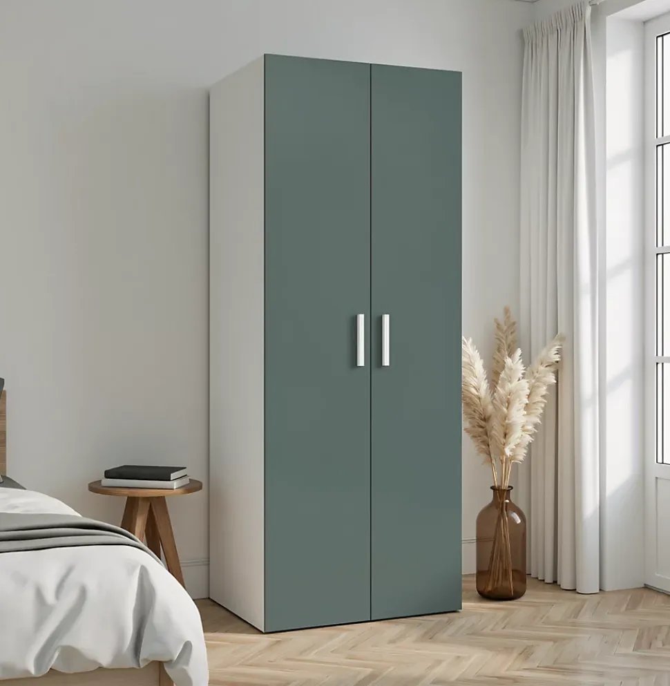 Armoire penderie 2 portes battantes vert forêt et blanc GoodHome Atomia H. 187 x L. 100 x P. 45 cm