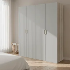 Armoire penderie 4 portes battantes gris clair et effet chêne GoodHome Atomia H. 225 x L. 200 x P. 58 cm