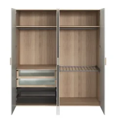 Armoire penderie 4 portes battantes gris clair et effet chêne GoodHome Atomia H. 225 x L. 200 x P. 58 cm