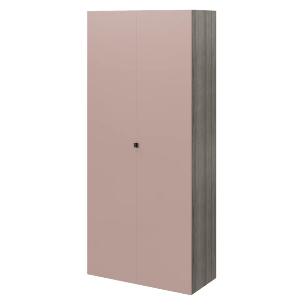 Armoire penderie 2 portes petites poignées rose taupe et effet chêne grisé GoodHome Atomia H. 225 x L. 100 x P. 45 cm