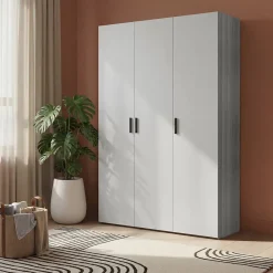 Armoire penderie 3 portes battantes gris clair et effet chêne grisé GoodHome Atomia H. 225 x L. 100 x P. 45 cm