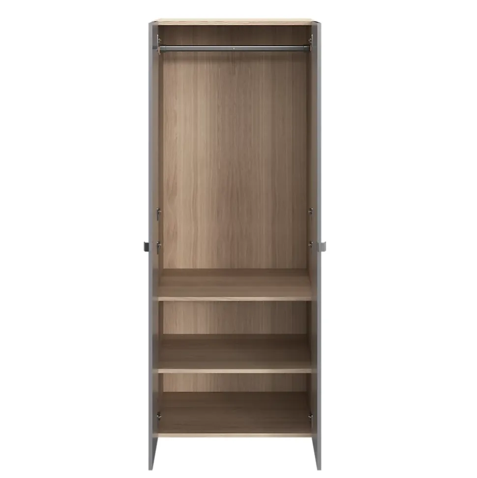 Armoire penderie 2 portes battantes gris clair et effet chêne GoodHome Atomia H. 187,5 x L. 75 x P. 58 cm