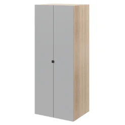 Armoire penderie 2 portes battantes gris clair et effet chêne GoodHome Atomia H. 187,5 x L. 75 x P. 58 cm