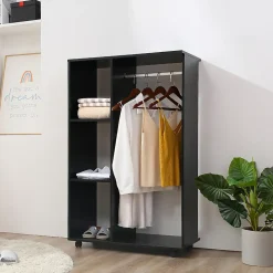Armoire penderie armoire de rangement mobile panneaux de particules noir