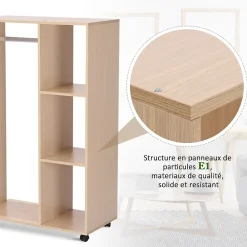 Armoire penderie armoire de rangement mobile panneaux de particules coloris chêne clair