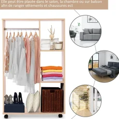Armoire penderie armoire de rangement mobile panneaux de particules coloris chêne clair