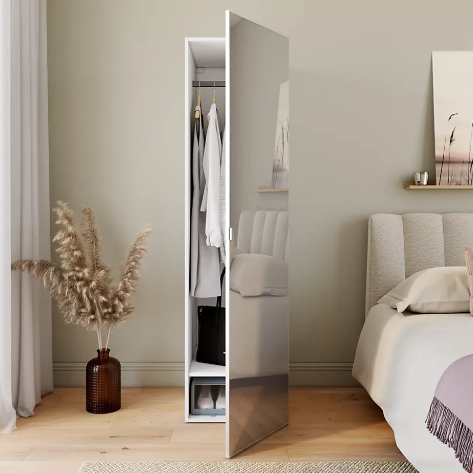 Armoire penderie blanche avec miroir GoodHome Atomia H. 187,5 x L. 50 x P. 58 cm