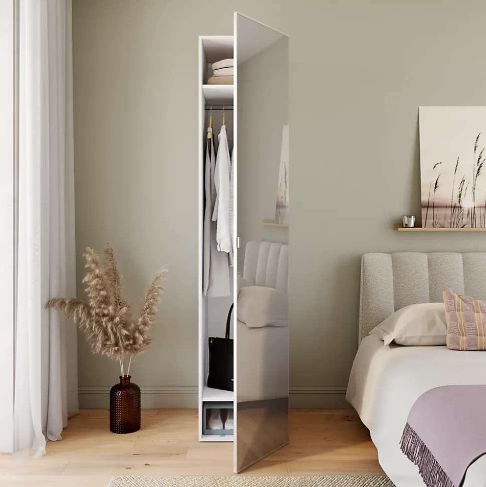 Armoire penderie blanche avec miroir GoodHome Atomia H. 225 x L. 50 x P. 58 cm