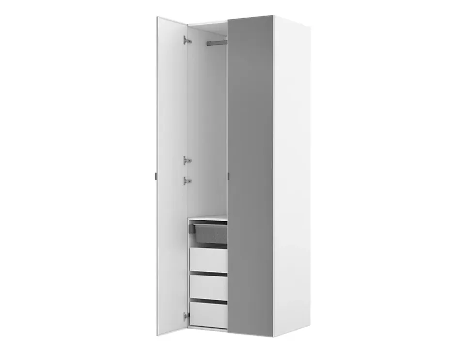Armoire penderie blanche avec miroir et bloc 3 tiroirs GoodHome Atomia H. 225 x L. 75 x P. 58 cm