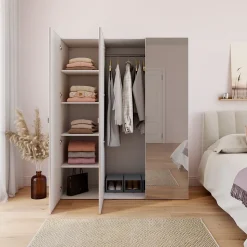Armoire penderie blanche avec miroir GoodHome Atomia H. 187,5 x L. 150 x P. 58 cm