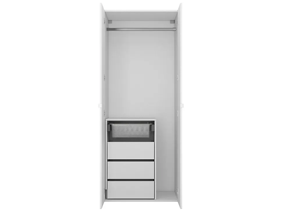 Armoire penderie blanche avec bloc 3 tiroirs GoodHome Atomia H. 187,5 x L. 75 x P. 58 cm