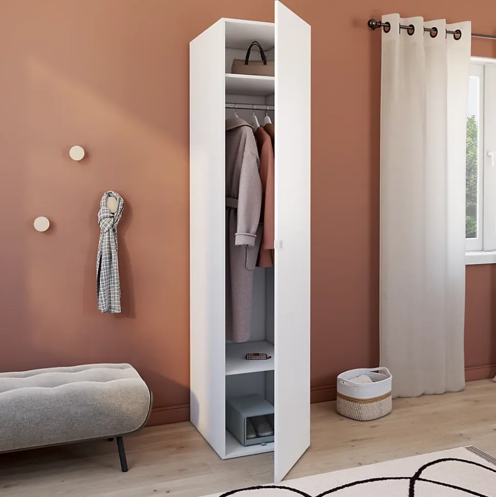 Armoire penderie blanche avec étagère GoodHome Atomia H. 225 x L. 50 x P. 58 cm
