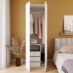 Armoire penderie blanche avec bloc 3 tiroirs GoodHome Atomia H. 225 x L. 75 x P. 58 cm