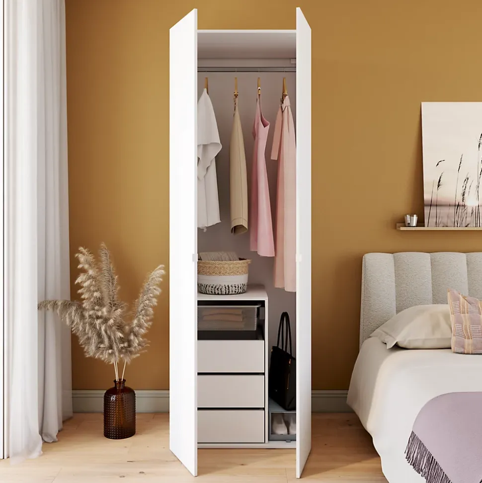Armoire penderie blanche avec bloc 3 tiroirs GoodHome Atomia H. 225 x L. 75 x P. 58 cm