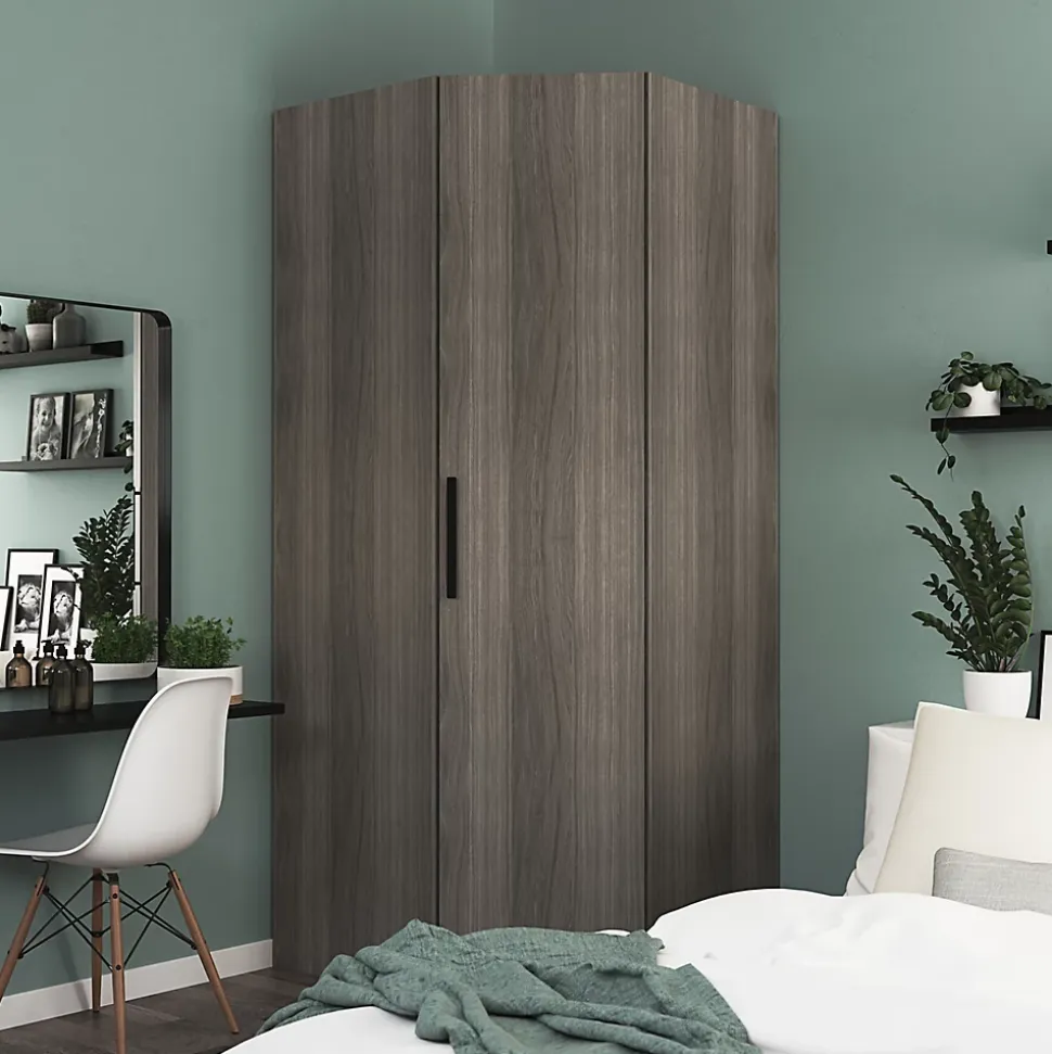 Armoire penderie d'angle effet chêne grisé avec porte battante GoodHome Atomia H. 225 x L. 100 x P. 89 cm