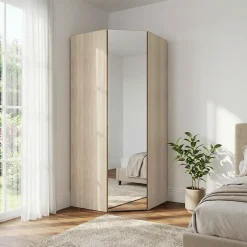 Armoire penderie d'angle effet chêne avec porte battante miroir GoodHome Atomia H. 225 x L. 100 x P. 89 cm