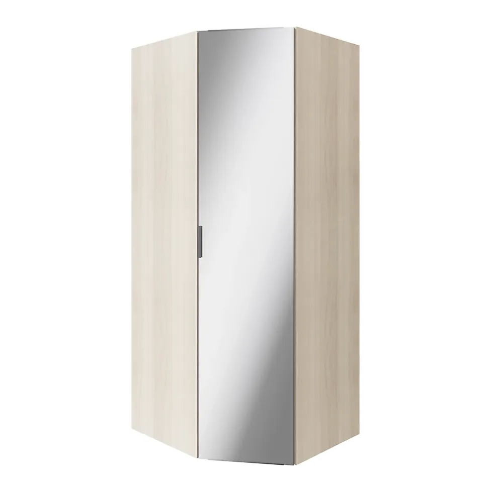 Armoire penderie d'angle effet chêne avec porte battante miroir GoodHome Atomia H. 225 x L. 100 x P. 89 cm