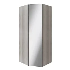 Armoire penderie d'angle effet chêne grisé avec porte battante miroir GoodHome Atomia H. 225 x L. 100 x P. 89 cm