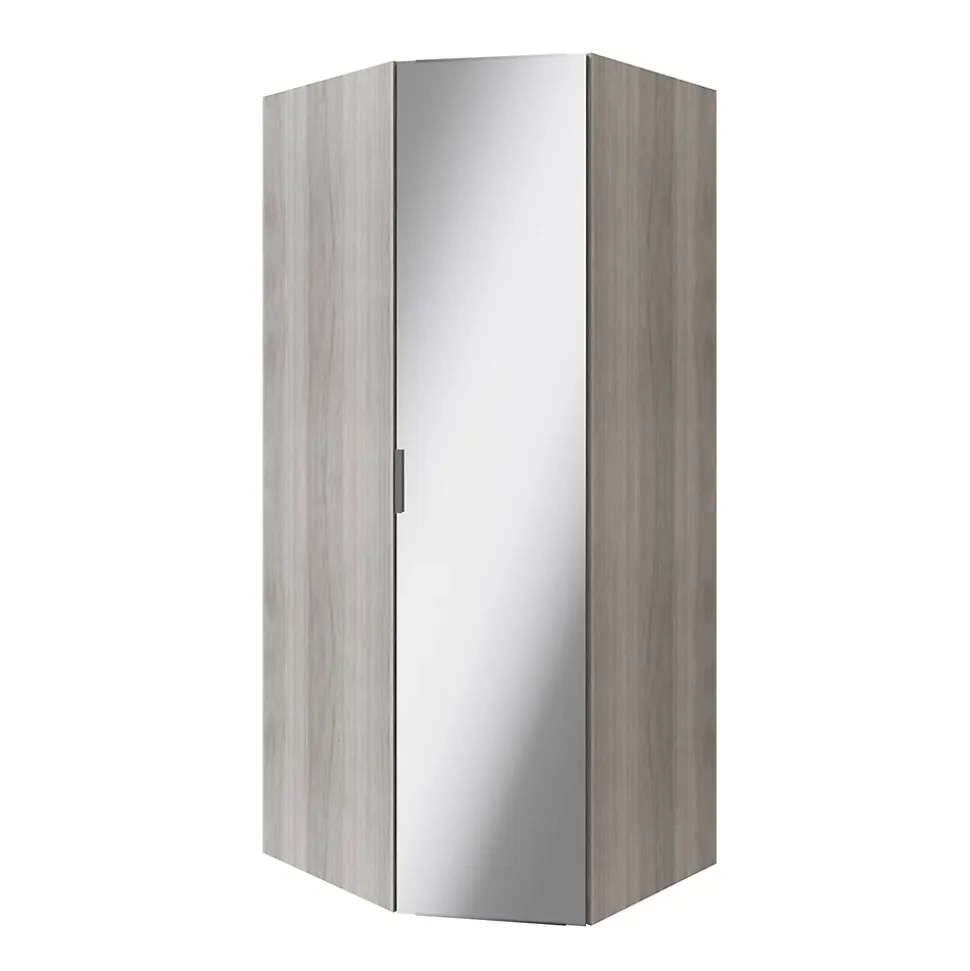 Armoire penderie d'angle effet chêne grisé avec porte battante miroir GoodHome Atomia H. 225 x L. 100 x P. 89 cm
