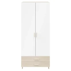 Armoire penderie effet chêne portes battantes blanches GoodHome Atomia H. 235 x L. 100 x P. 60 cm