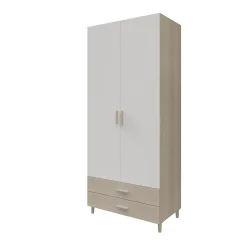 Armoire penderie effet chêne portes battantes blanches GoodHome Atomia H. 235 x L. 100 x P. 60 cm