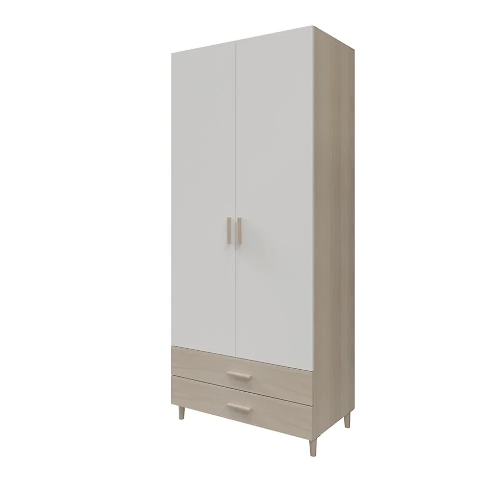 Armoire penderie effet chêne portes battantes blanches GoodHome Atomia H. 235 x L. 100 x P. 60 cm