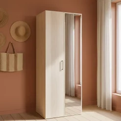 Armoire penderie effet chêne portes battantes miroir et effet chêne GoodHome Atomia H. 187,5 x L. 75 x P. 60 cm