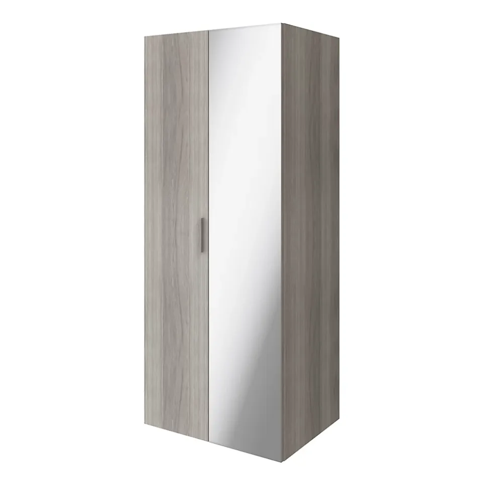 Armoire penderie effet chêne grisé portes battantes miroir et effet chêne grisé GoodHome Atomia H. 187,5 x L. 75 x P. 60 cm