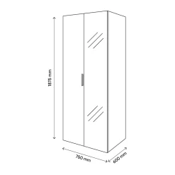 Armoire penderie effet chêne grisé portes battantes miroir et effet chêne grisé GoodHome Atomia H. 187,5 x L. 75 x P. 60 cm