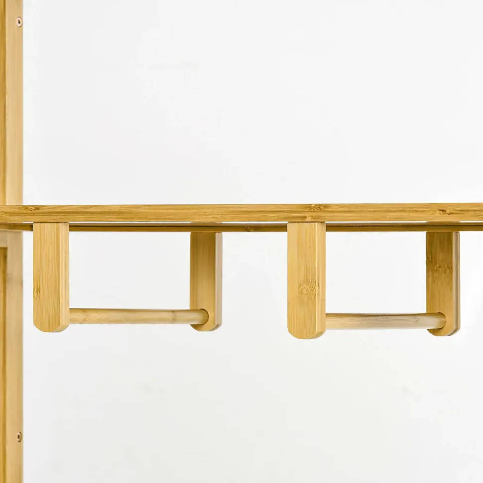 Armoire penderie en bambou - 2 portes coulissantes, 7 étagères, 2 barres - dim. 145L x 35l x 165Hcm