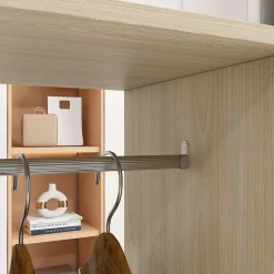 Armoire penderie meuble de rangement mobile 6 roulettes 120L x 40l x 128H cm panneaux de particules aspect bois chêne