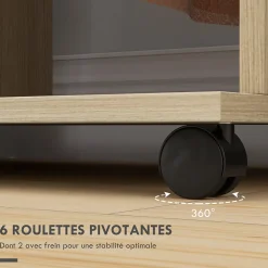 Armoire penderie meuble de rangement mobile 6 roulettes 120L x 40l x 128H cm panneaux de particules aspect bois chêne