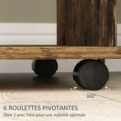 Armoire penderie meuble de rangement mobile 6 roulettes 120L x 40l x 128H cm panneaux de particules aspect bois vieilli