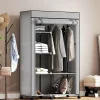 Armoire penderie mobile tissu - 5 étagères, penderie - dim. 103x43x162,5 cm - noir gris