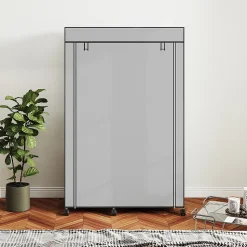 Armoire penderie mobile tissu - 5 étagères, penderie - dim. 103x43x162,5 cm - noir gris