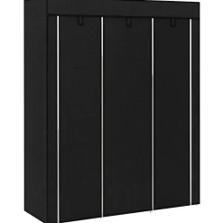 Armoire penderie multi-rangement - 8 étagères, 2 barres - dim. 125L x 43l x 162,5H cm - acier noir non tissé noir