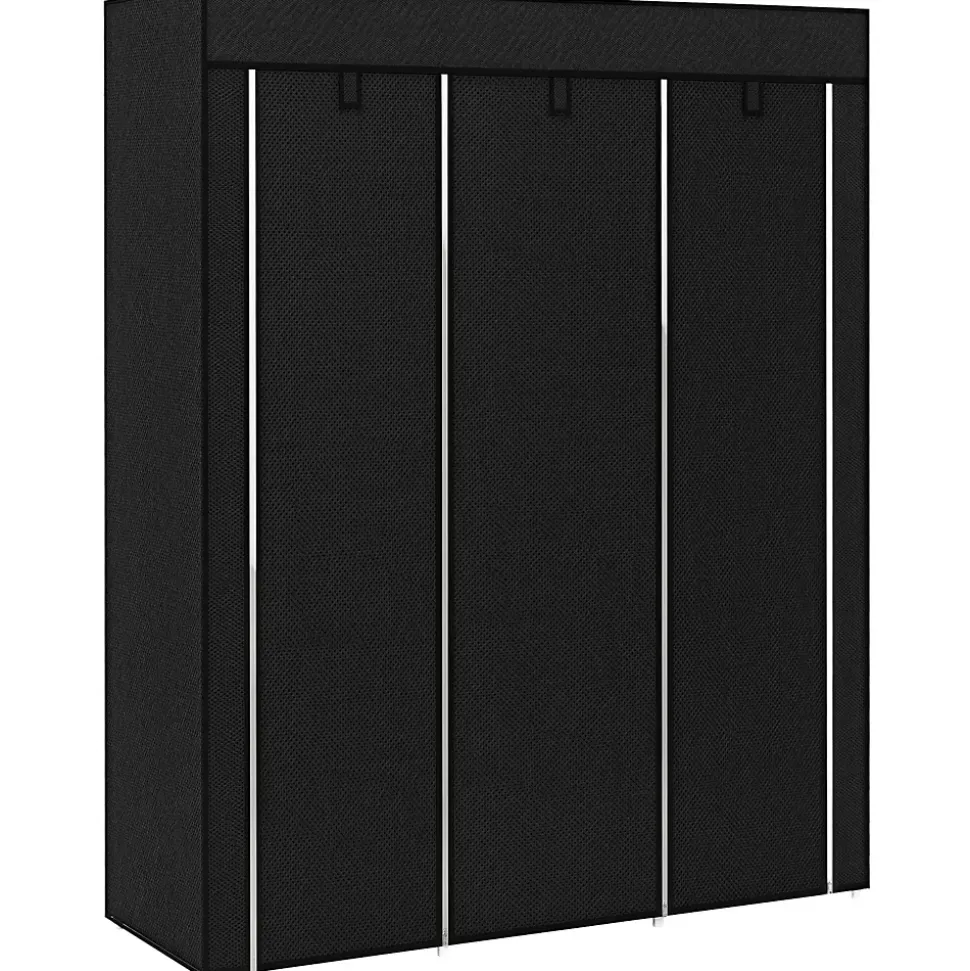 Armoire penderie multi-rangement - 8 étagères, 2 barres - dim. 125L x 43l x 162,5H cm - acier noir non tissé noir