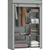 Armoire penderie multi-rangement - 6 étagères, 1 barre - dim. 103L x 43l x 162,5H cm - acier noir non tissé gris clair