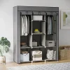 Armoire penderie multi-rangement - 8 étagères, 2 barres - dim. 125L x 43l x 162,5H cm - acier noir non tissé gris